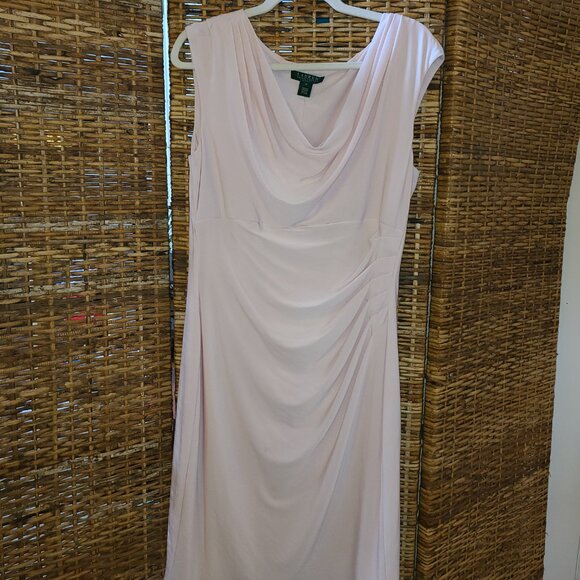 Lauren Ralph Lauren SZ 14 Dress Powder Pink Pastel Slinky Knit Sleeveless Classy - Picture 3 of 6